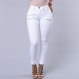 White Zipper High Waisted Jeans